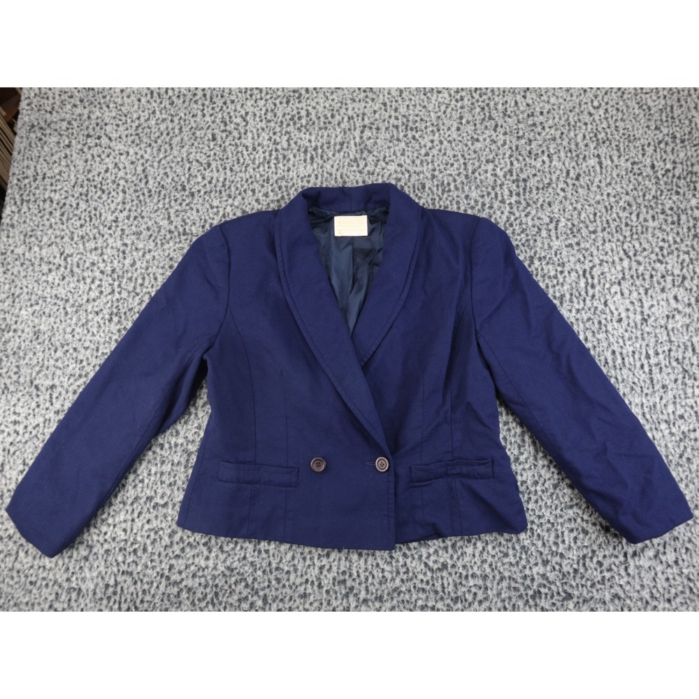 Pendleton‎ Vintage Navy Blue Virgin Wool Shawl Collar Cropped Blazer Womens L